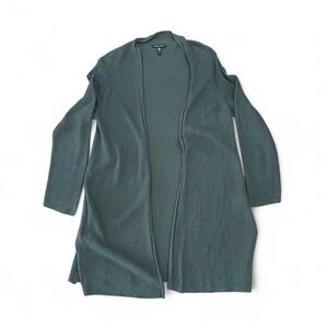 Eileen Fisher Green Open Front Ribbed Cardigan Size S Organic Slub Cotton